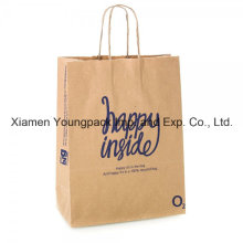 Обычная печатная 100% переработанная натуральная коричневая сумка-переноска для крафт-бумаги для промоушена